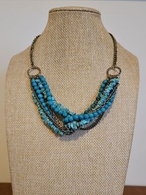 Faux Turquoise Multi-Strand Beaded Statement Necklace